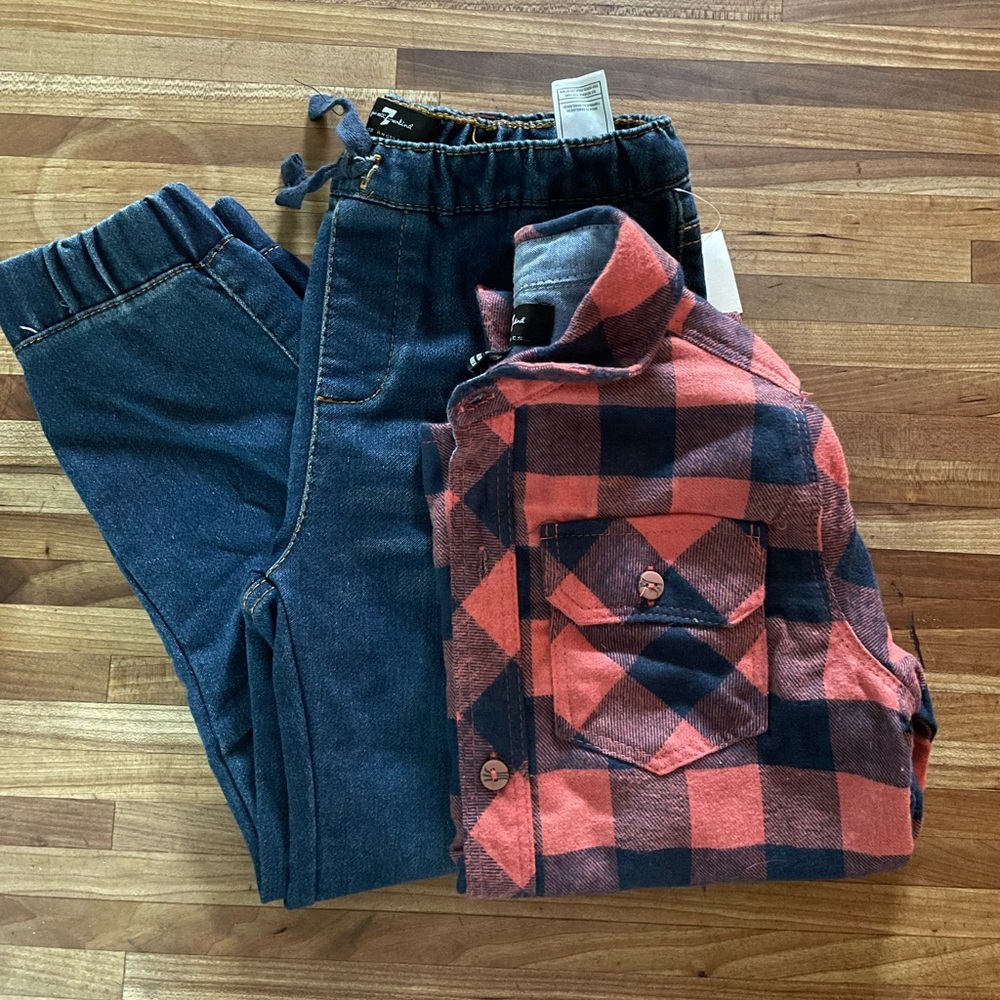 7 For All Mankind 2 pc set, size 5: Flannel and denim pants